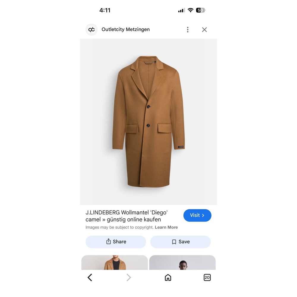 J.Lindeberg Diego Wool Coat Mens Camel Brown Overcoat‎ Size 48 - Picture 2 of 7